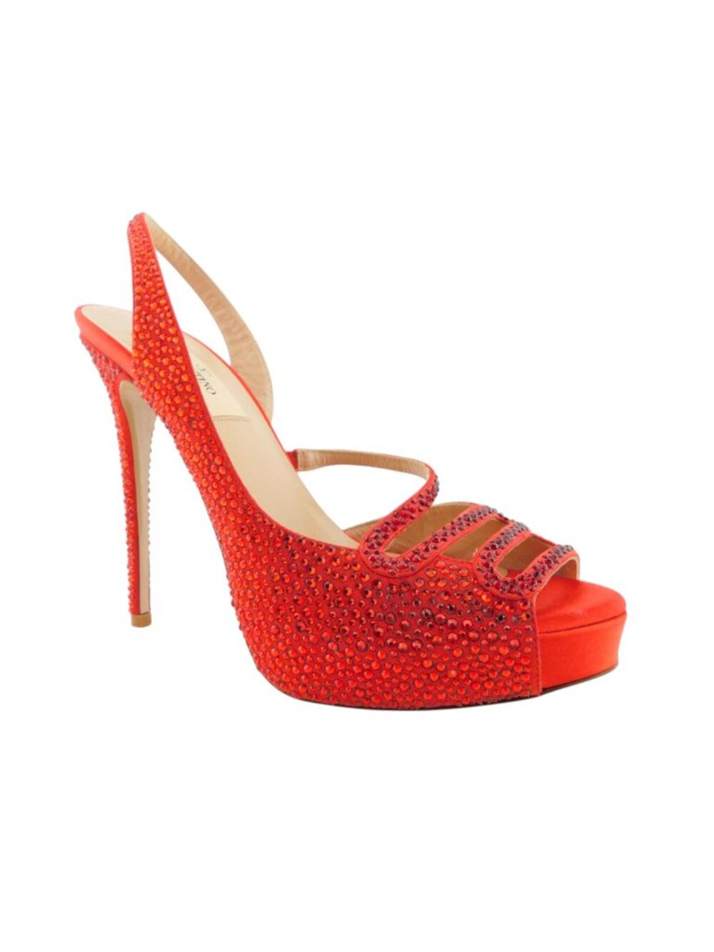 Unworn VALENTINO Ruby Red Crystal Encrusted Platform Sling Heel Sandal Pumps 36